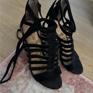Women's Black Strappy Lace-Up High Heels